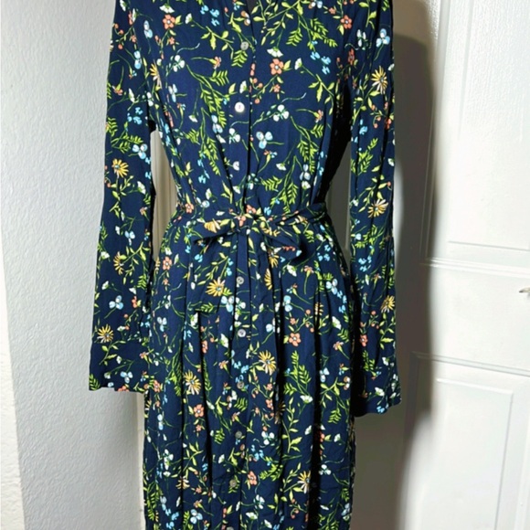 J. Jill Dark Blue Floral Long Sleeve Dress - Picture 2 of 10